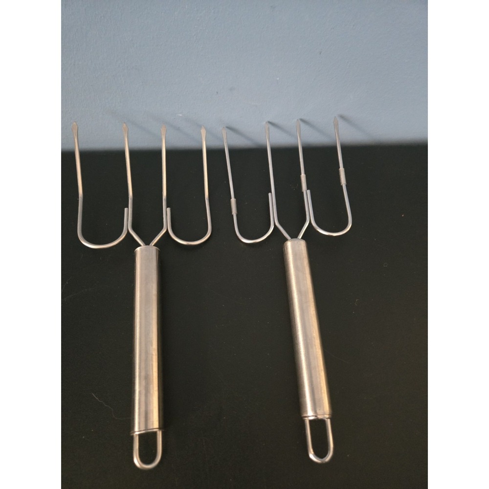 Set Of 2 Meat Forks Turkey Lifters Stainless Steel 4 Prong 11x4" used
